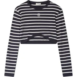 Camiseta de mujer corta a rayas, manga larga y 100% algodón