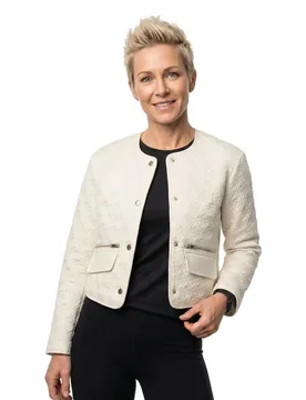 Veste Matelassée Edith Logo Cropped Dove White L - Guess - FashionsVida