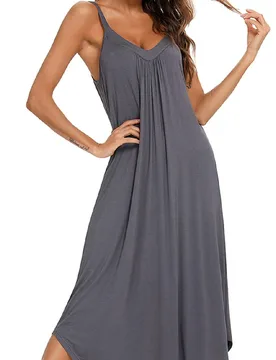 Pijama sin mangas, camisón sexy, ropa de estar cómoda, vestido largo gris, vestido de salón Moo Moo - Shein - FashionsVida
