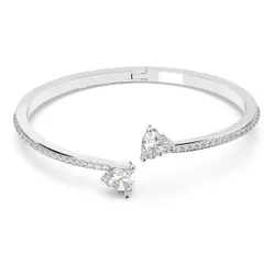 Bracciale rigido Mesmera, Cuore, Bianco, Placcato rodio L