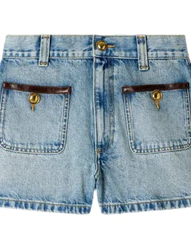 Short vaquero recto talle alto de mujer con detalle de piel - sandro - FashionsVida