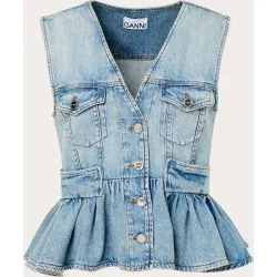 Ganni - Chaleco denim con peplum