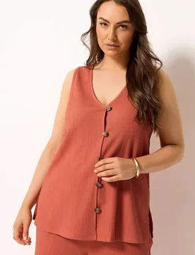 Women's Textured Waistcoat in Orange Size: 26-28 - Orange - Size: 26-28 - Yours - FashionsVida
