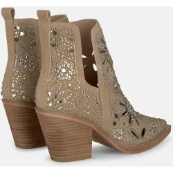 Botines cowboy de mujer en piel con detalle calado de transfer en la caña y aberturas laterales