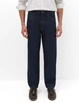 Authentic Relaxed Straight Fit Rigid Jeans Dark Indigo male - M&S - FashionsVida