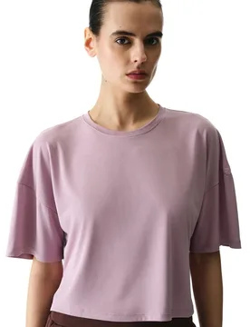 Womens Oversized Crew Neck Slit T-Shirt - Lilac - Size Large - Penti - FashionsVida