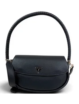 Borsa a Spalla Danya Flap Donna Nero in Materiale Sintetico con Patta e Logo Frontale - Guess - FashionsVida