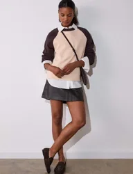 Pure Cotton Contrast Sleeve Sweatshirt Brown Mix female