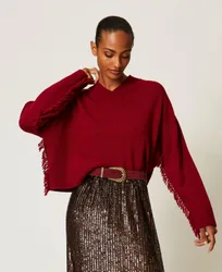 Pull en laine mélangée avec franges