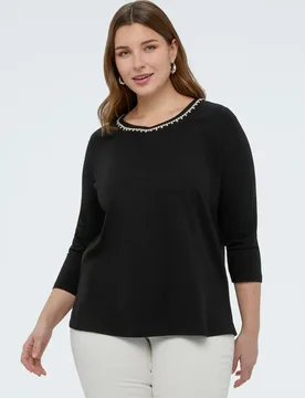 Camiseta de mujer de jersey de algodón con cristal - Fiorella Rubino - FashionsVida