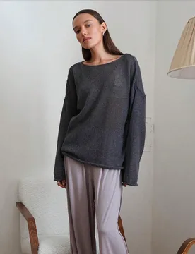 Suéter gris de manga larga con diseño calado para mujer, top de punto casual para otoño/invierno, atuendo de regreso a la escuela XS - Shein - FashionsVida