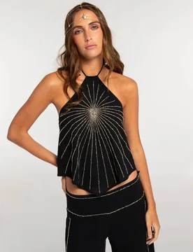 Top de mujer escote halter con abalorios - The-Are - FashionsVida
