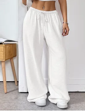 Pantalones casuales de mujer tejidos en blanco, adecuados para ropa de mujer de verano, pantalones cargo L - Shein - FashionsVida