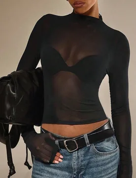 Blusa de punto negra de manga larga informal para mujer L - Shein - FashionsVida