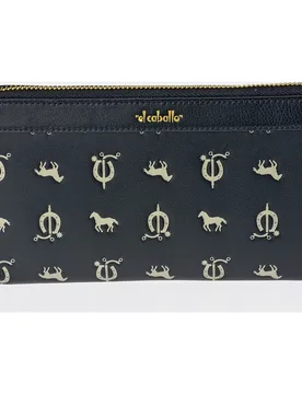 Monedero billetero mujer grande con cremallera en vaqueta y lona color caldera - El Caballo - FashionsVida