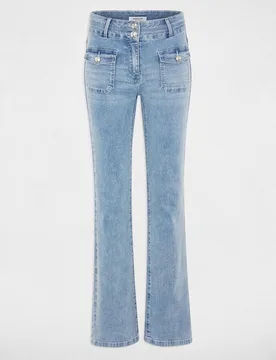 Vaquero recto de mujer bootcut de tiro alto con bolsillos de solapa - Morgan - FashionsVida