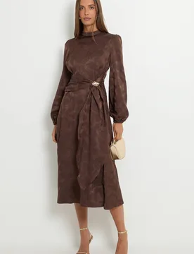 Women's Satin Drape Midi Dress in Chocolate Size: 8 - Chocolate - Size: 8 - Wallis - FashionsVida