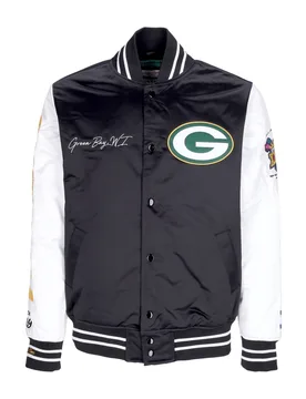 Giubbotto Bomber Uomo Nfl Team Origins Varsity Satin Jacket Grepac Black/white - Mitchell & Ness - FashionsVida