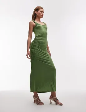 Womens Slinky Scoop Neck Maxi Dress In Green - Size Small - TopShop - FashionsVida