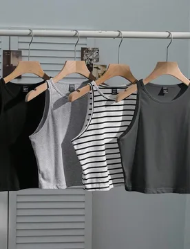 Piezas de tops de camisola ajustados y sexys para mujer en negro, blanco, gris, negro y blanco, casuales, para verano y gimnasio XXL - Shein - FashionsVida