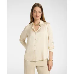 Camisa de mujer en raso de viscosa elástico ajuste regular cierre frontal con botones