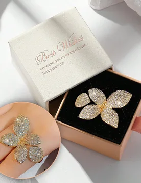 Anillo de cobre con flor y mariposa de cristal CZ, adecuado para bodas, fiestas, vacaciones y como regalo para mujeres Talla única (ajustable) - Shein - FashionsVida