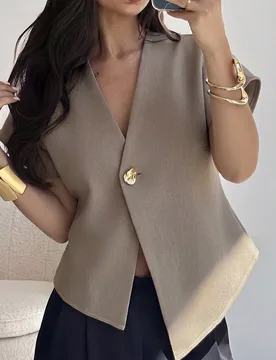 Chaqueta de moda para mujer con botones de metal y dobladillo asimétrico L - Shein - FashionsVida