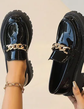 Mocasines de moda para mujer, suela gruesa negra, slip-on, punta redonda clásica, forro cómodo, suela antideslizante, zapatos planos minimalistas y - Shein - FashionsVida