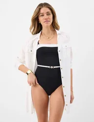 Monochrome Belted Shaping Swimsuit White/Black female