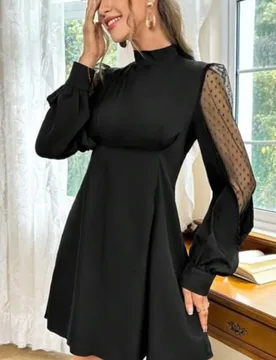 Polka Dot Mesh See-through Splicing Lantern Sleeve Waist Women's Dress Fashionable Spring Summer New Short Dress Ropa Mujer - Aliexpress - FashionsVida