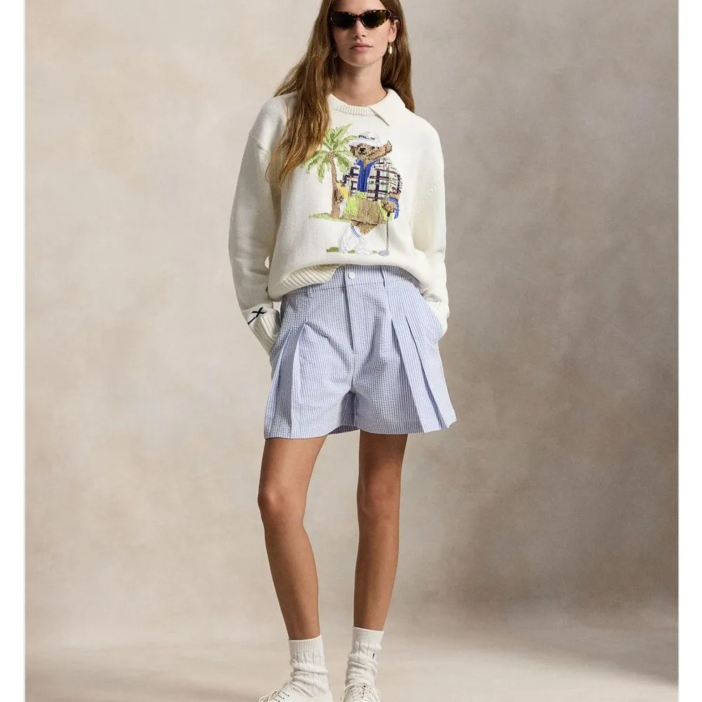 Pantalón Corto de Mujer En Piqué Elástico Con Pinzas - Ralph Lauren - FashionsVida