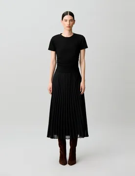 Vestido midi bimaterial plisado - CLAUDIE PIERLOT - FashionsVida