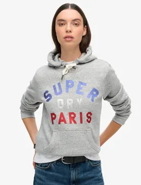 Superdry Damen Glitzer Hoodie mit Grafiklogo Grau - Größe: 36 - 89.99 - FashionsVida
