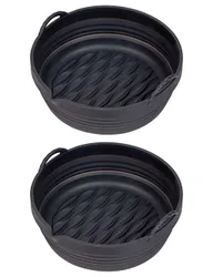 Set of 2 Round Silicone 22cm Air Fryer Liners Black