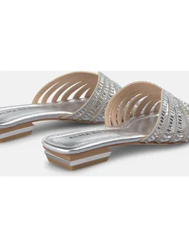 Sandalias de pala de mujer efecto metalizado con tira ancha delantera con transfer - Alma en Pena - FashionsVida