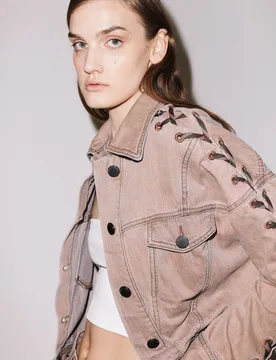 Women's Lace-Up Denim Jacket in Brown Size: 10 - Brown - Size: 10 - House of Holland - FashionsVida
