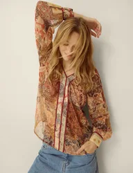 Printed V-Neck Blouse Brown Mix female