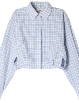 Camisa de mujer 100% algodón corta de cuadros con triángulos calados - sandro - FashionsVida