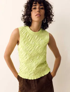 Pure Cotton Shirred Sleeveless Top Soft Lime female - Per Una - FashionsVida