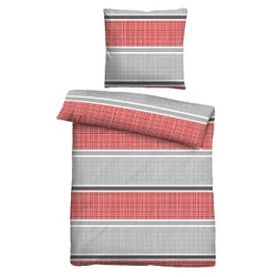 Thermo-Fleece Bettwäsche Querbalken rubin, 1x 155x220 cm + 1x 80x80 cm