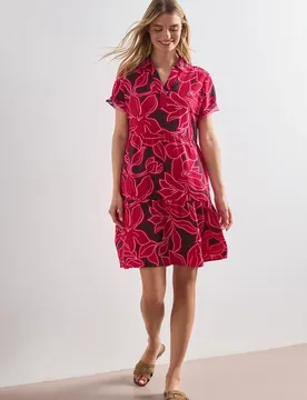 Knielanges Kleid mit Kurzarm und Print female Rot - Street One - FashionsVida