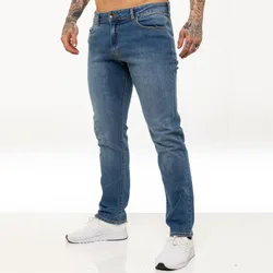 Mens Straight Leg Stretch Jeans - Blue Cotton - Size 48 Regular