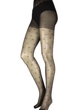 Women's 1 Pair Trio Spot Tights Black S/M - Black - Size: Small - Charnos - FashionsVida