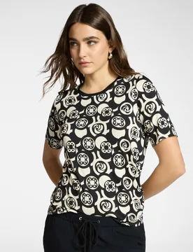 Camiseta de mujer estampada en viscosa escote redondo - Elena Miró - FashionsVida