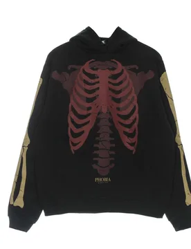 Felpa Leggera Cappuccio Uomo Skeleton Print Hoodie Black/red - PHOBIA - FashionsVida