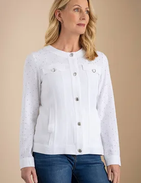 Women's Embellished Lightweight Jacket in White Size: 22 - White - Size: 22 - Anna Rose - FashionsVida