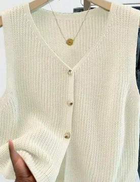 Chaleco de punto versátil con cuello en V para mujer, prenda de moda primavera/verano, top de punto sin mangas con botones delanteros, elegante y chi - Shein - FashionsVida
