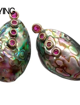 Y·YING Natural Abalone Shell Freeform Red Cubic Zirconia Pave Stud Earrings Vintage Style for Women - Aliexpress - FashionsVida