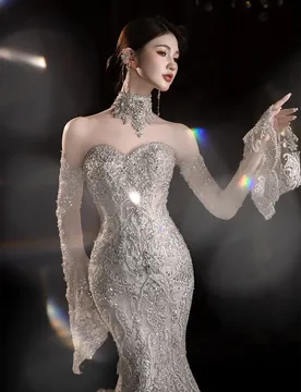 A new strapless light luxury fishtail dress with tulle tail for going out - Aliexpress - FashionsVida