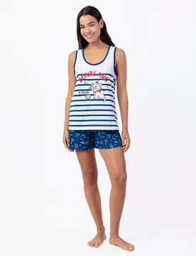 Pijama corto de mujer de punto de algodón en color - Disney - FashionsVida